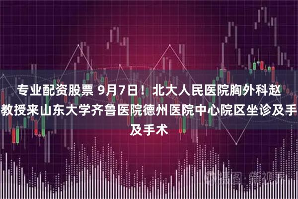 专业配资股票 9月7日！北大人民医院胸外科赵辉教授来山东大学齐鲁医院德州医院中心院区坐诊及手术